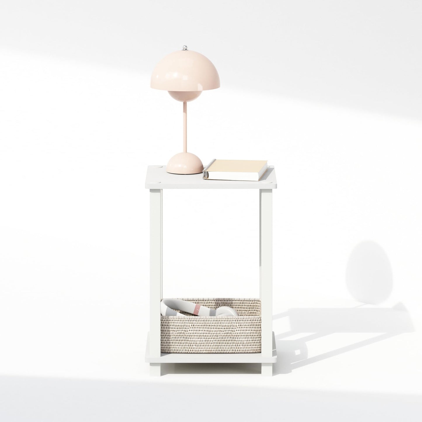 Furinno Simplistic Night Stand, 2-Tier Small Nightstand with Open Shelf, Toolless Assembly Bedside Table, End Table, Side Table, for Bedroom, Closet, Dorm, White