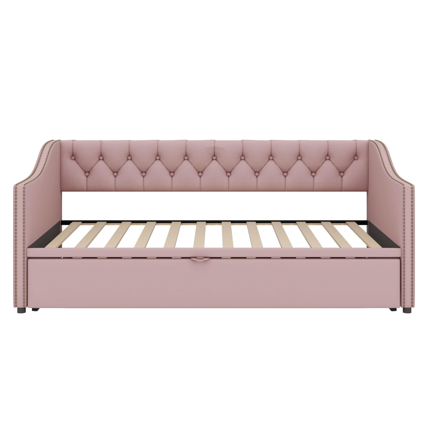 YunNianYang Twin Size Upholstered daybed with Pop Up Trundle (Pink)