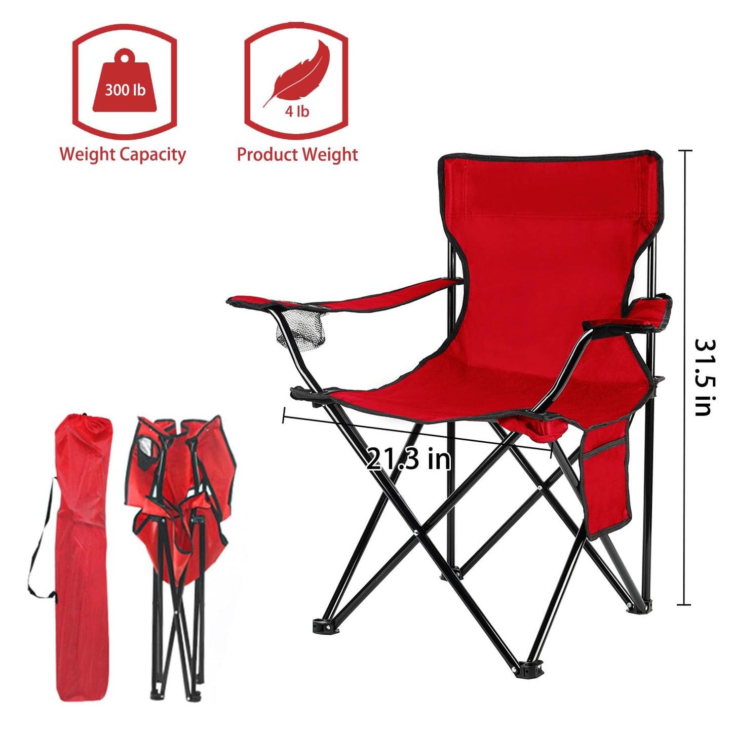 Damei century 4Pack Folding Camping Chairs-Lightweight, Installation-Free, Portable Chair for Beach, Lawn, Outdoor Sports, Red