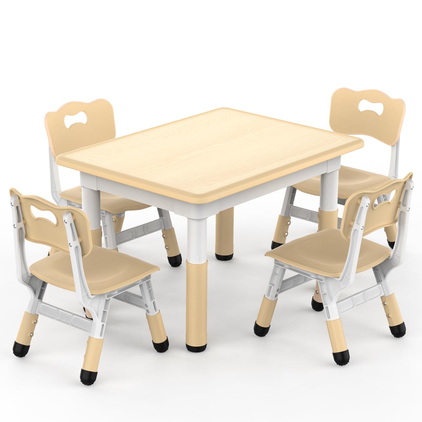 HLPB Kids Table and 4 Chairs Set, Adjustable Height, Graffiti Desktop, Non-Slip Legs, 31.5''L x 23.6''W Toddler Multi-Activity Table for Ages 2-8, Max 300lbs, for Daycare, Classroom, Home