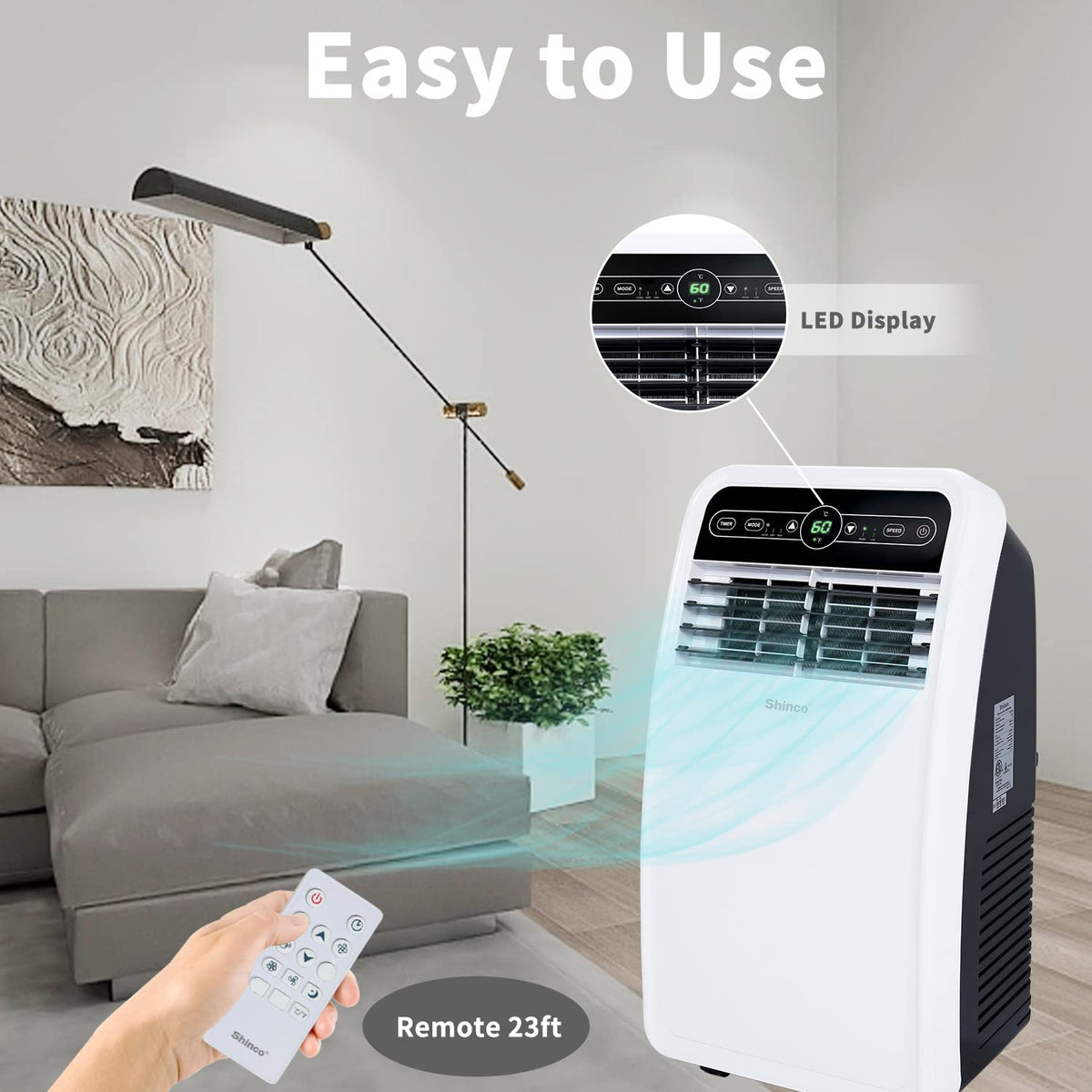 Shinco 8,000 BTU Portable Air Conditioner, AC Unit with Built-in Cool, Dehumidifier & Fan Modes for Room up to 350 sq.ft, Conditioner Remote Control, 24 Hour Timer, Installation Kit