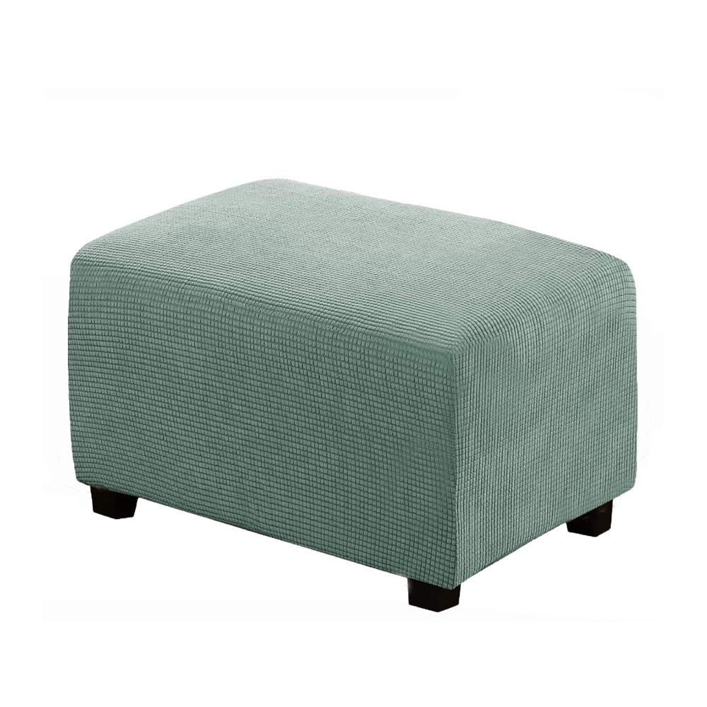 VIENLOVE Rectangle Ottoman Slipcover Polyester Blend Footstool Protector Covers Stretch with Elastic Bottom Feature Textured Machine Washable Jacquard Fabric (Sage, Large)