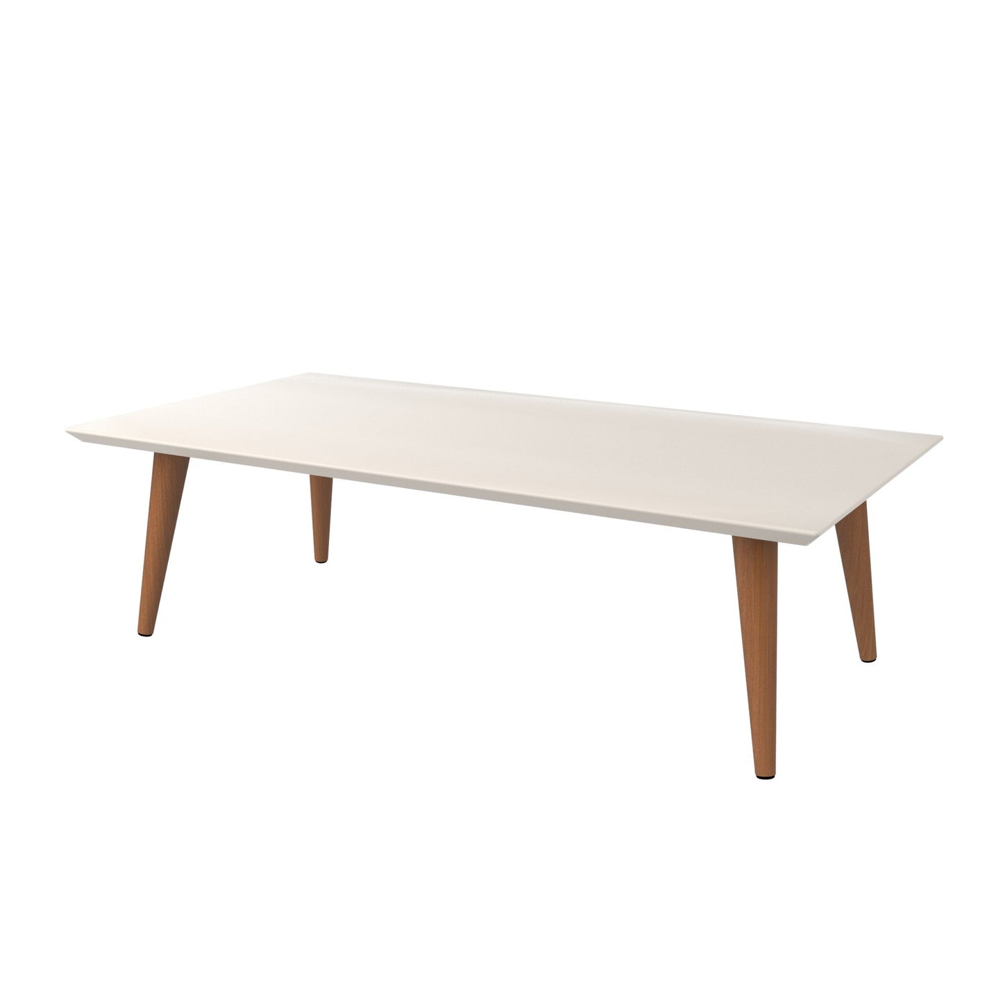 Manhattan Comfort Utopia Collection Mid Century Modern Low Rectangle Accent Living Room End Table With Splayed Legs, Off White (89452)