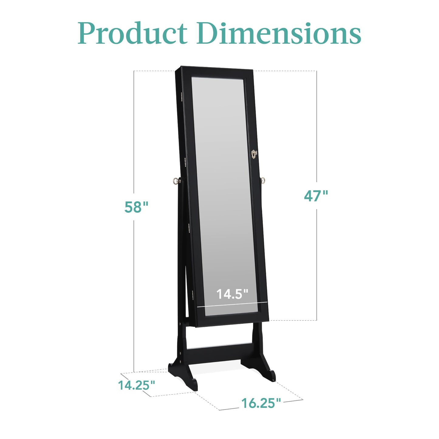 Best Choice Products Freestanding Jewelry Armoire Cabinet, Full Length Standing Mirror, Lockable Makeup Storage Organizer, w/Velvet Lining, 3 Angles, Lock, Accessory Pouch, 5 Shelves - Black