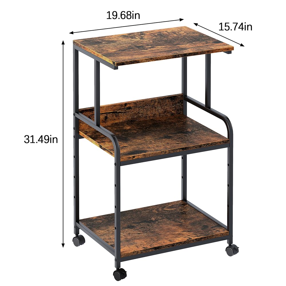 Arbuxzuy Printer Stand with Storage Shelf,3 Tier Printer Cart with Wheels,Mobile Printer Table for Home Office,Stands for Printer Heat Press Scanner Fax,Industrial Style (Brown)