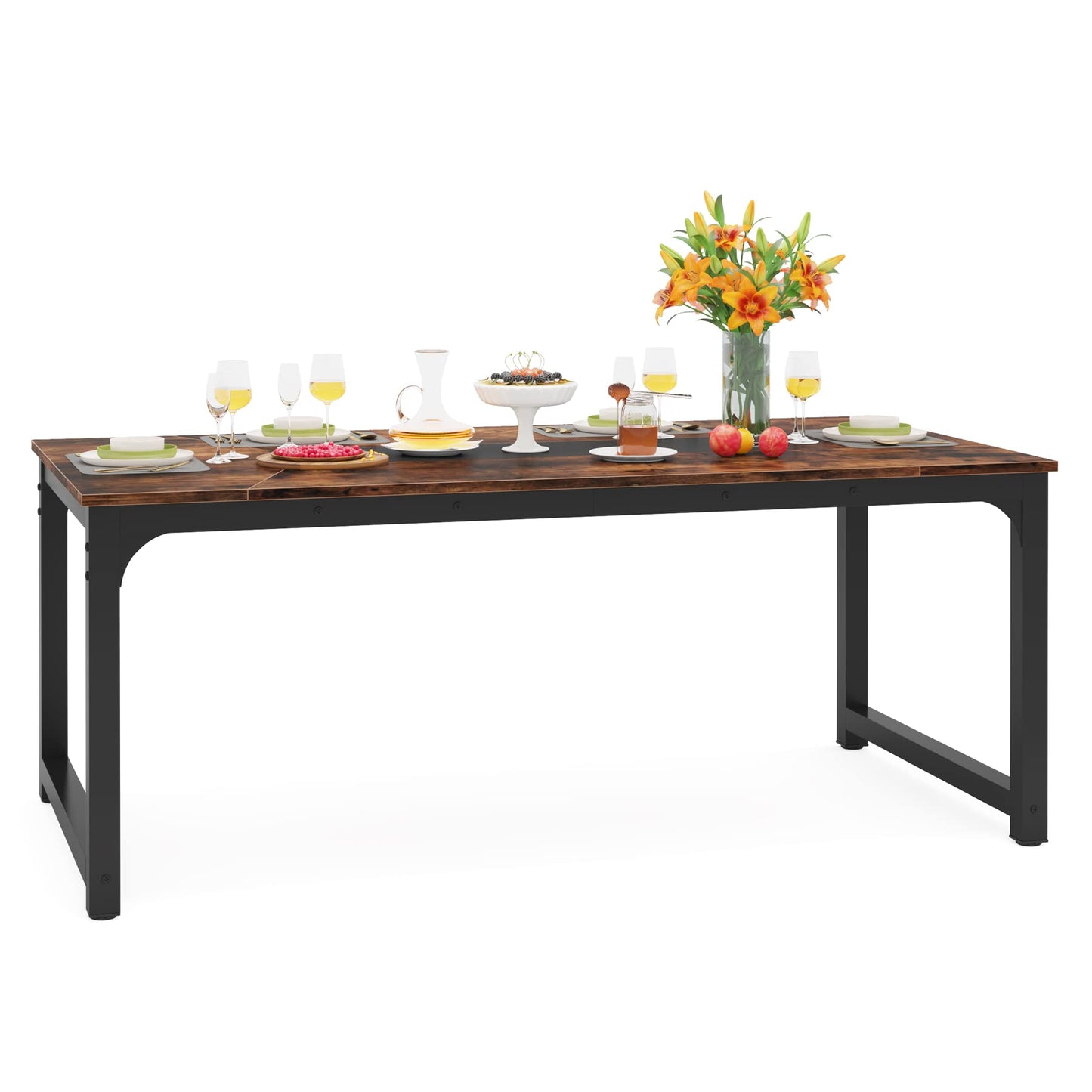 LITTLE TREE 78.7 Inch X-Large Dining Table Rectangular Kitchen Furniture for 6 to 8 People, Brown