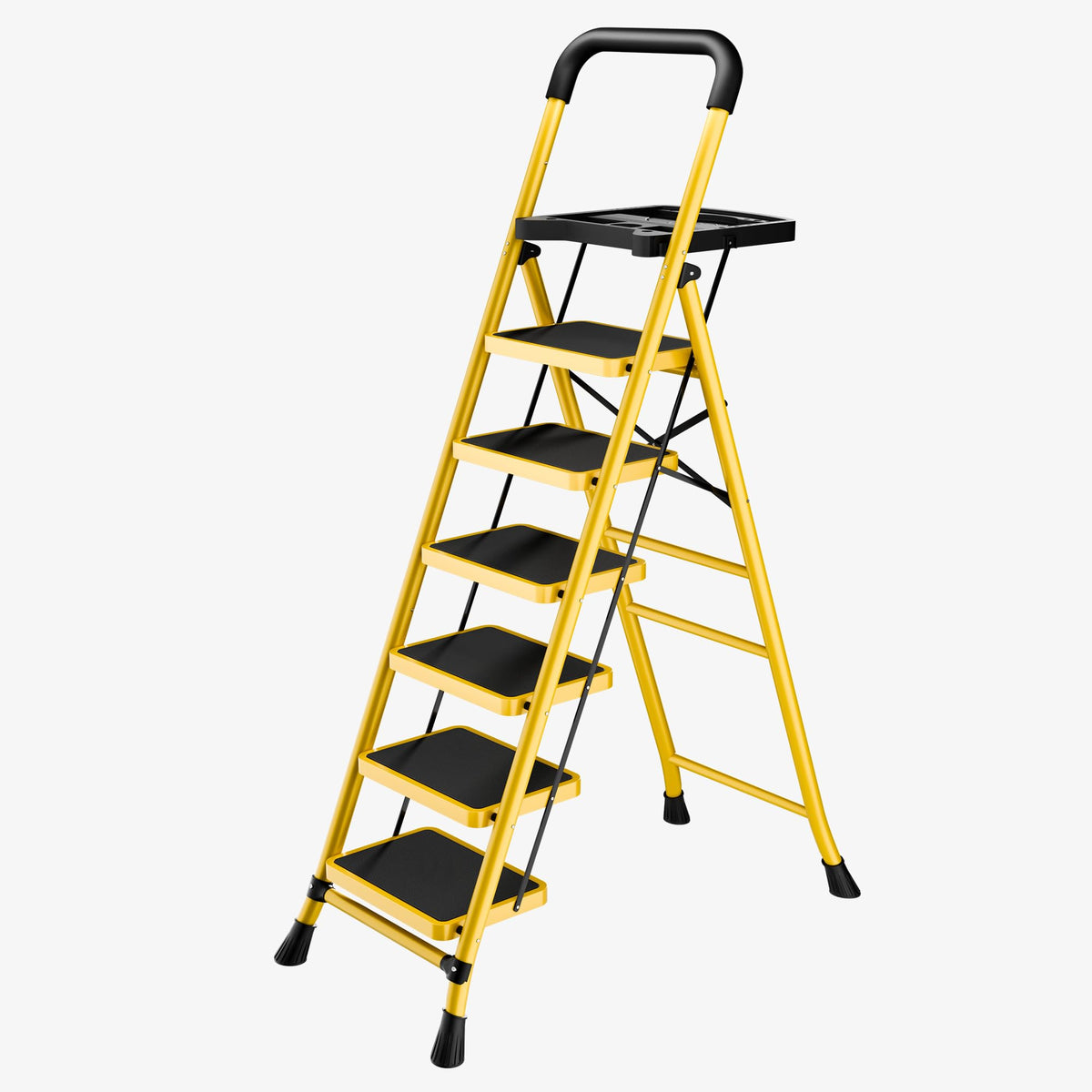 Step Ladder with Platform,Folding Step Stool,Heavy Duty Step Ladders with Anti-Slip Widen Pedals,Handrail,Safe-Lock Design,Step Ladder for Adults (Yellow, 6 Step)