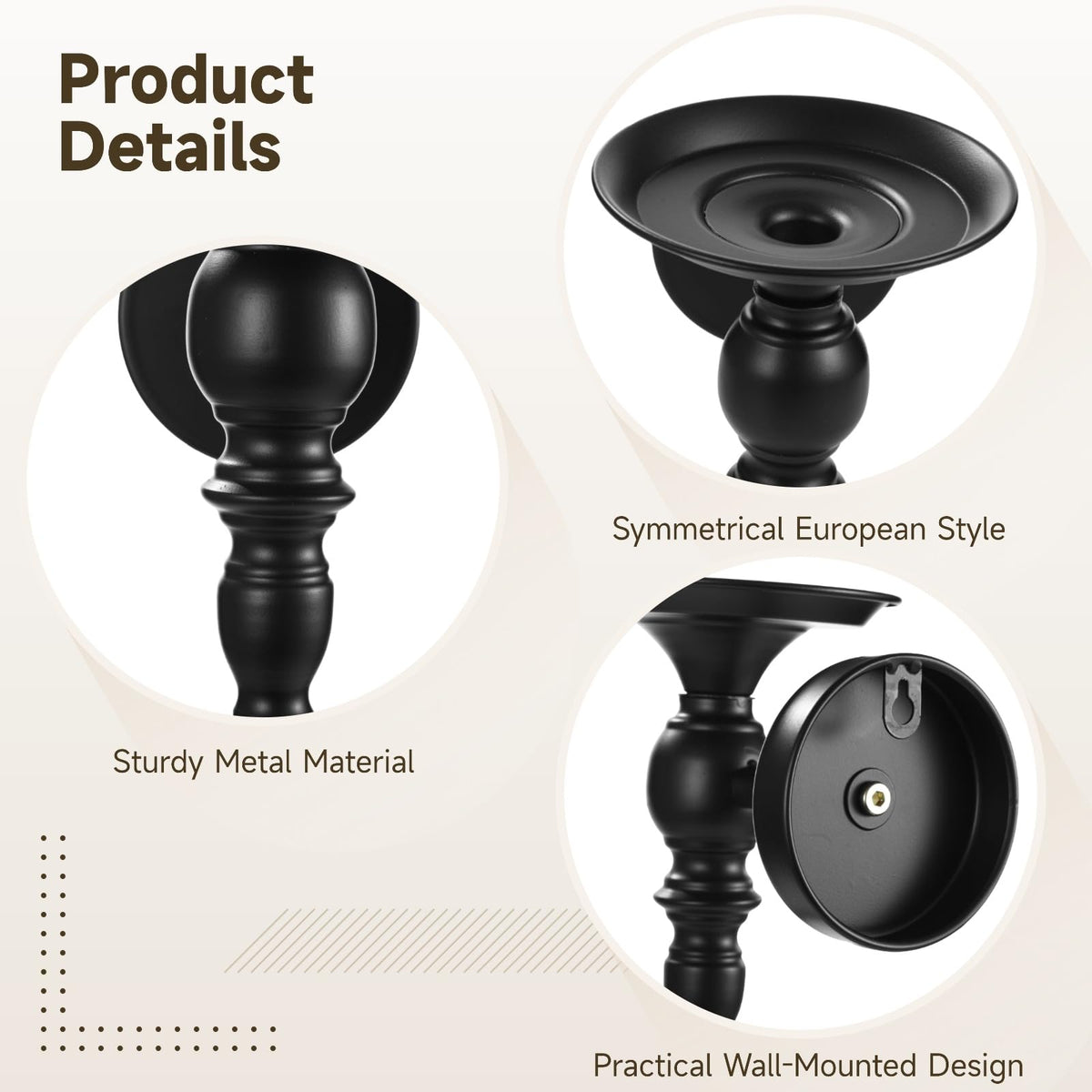 2 Pcs Candle Sconces Wall Decor Set, Black Gothic Wall Candle Holder, Iron European Style Candle Holder, 24 x 5.5 x 5.5 in