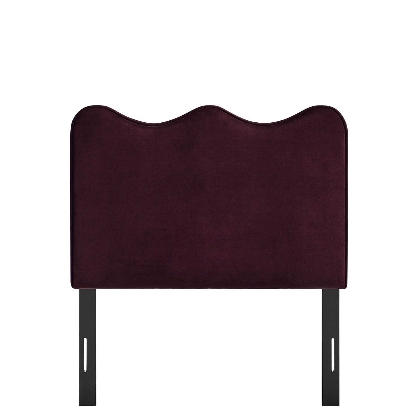 Monday Athena Twin Size Performance Velvet Adjustable Headboard in Mulberry - with Scalloped Wave Design and Stain-Resistant Velvet Upholstery