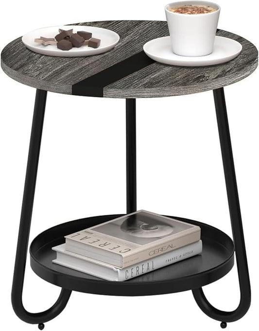 2 Tier Coffee Table in Living Room, Industrial Style Round Coffee Table