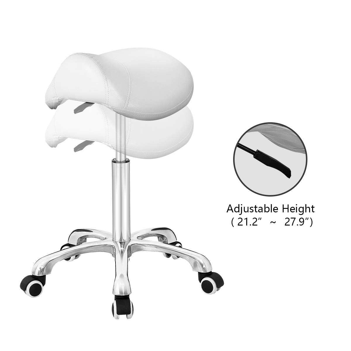 Antlu Saddle Stool Rolling Chair for Office Massage Salon Technician Kitchen Spa Drafting,Adjustable Hydraulic with Wheels (Without Backrest, White)