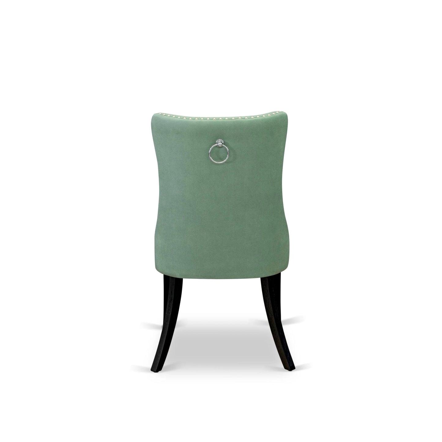 East West Furniture DAP6F22 Dallas Parson Dining Room Chairs - Button Tufted Nailhead Willow Green Polyester Fabric Padded Chairs, Set of 2, Wirebrushed Black