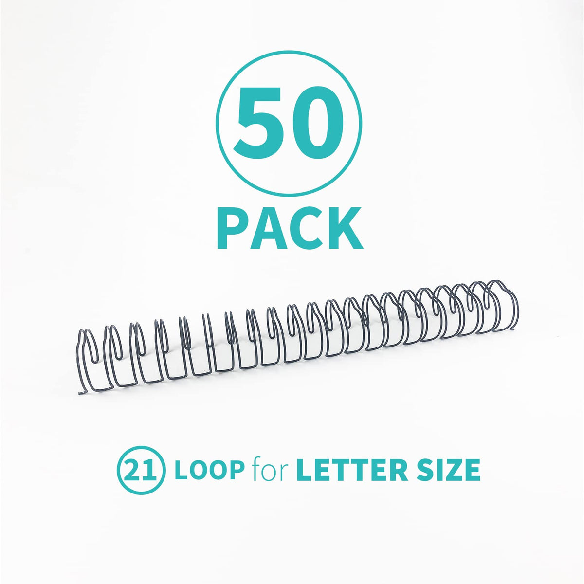 Binditek 50 Pack Double Loop Wire Binding Spines, 1Inch Binding Wire for Letter Size, 2:1 Pitch, 220 Sheet Capacity, 21-Loop, Black, for Students and Coworkers