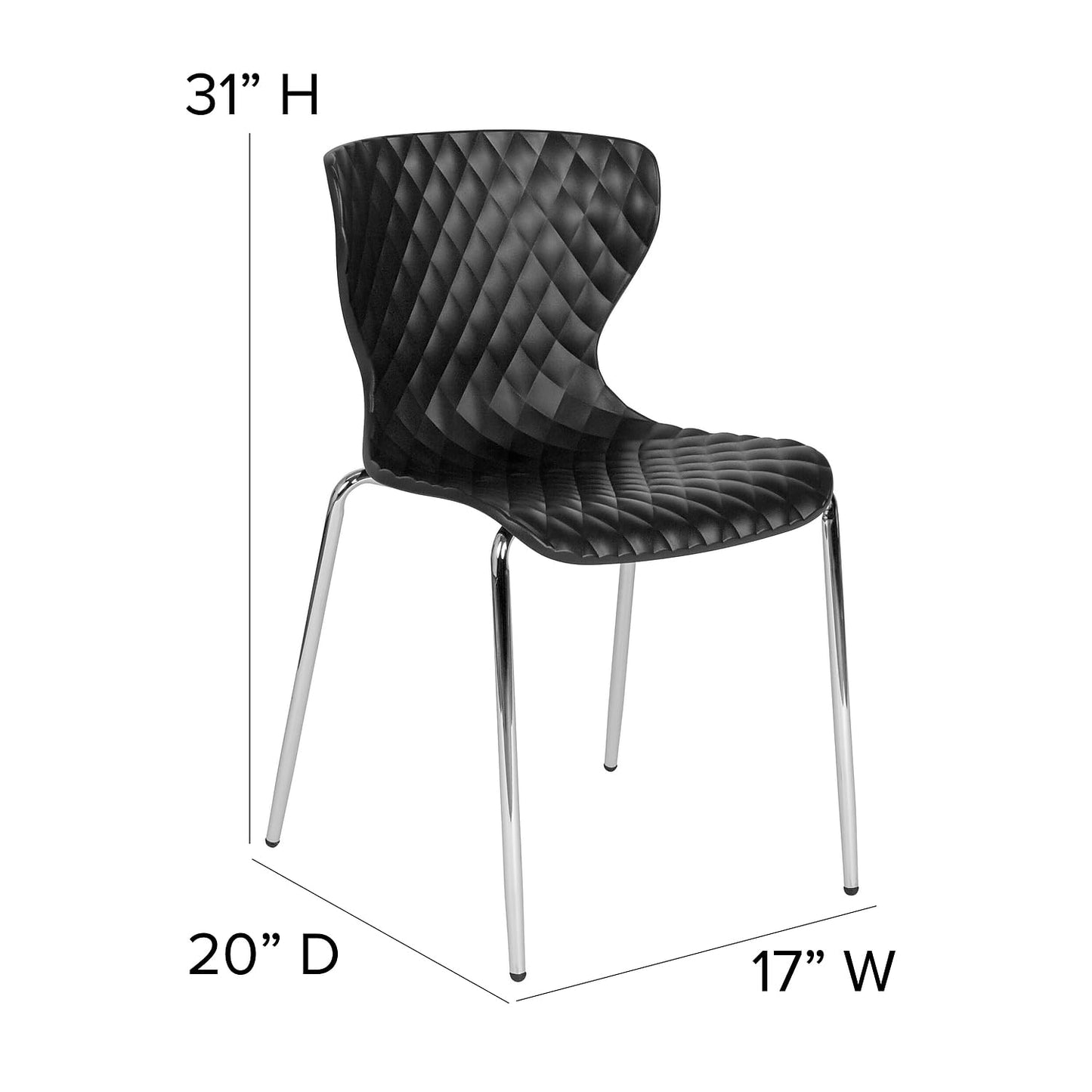 Flash Furniture Lowell Plastic Stacking Chairs for Waiting Rooms and Offices, Ergonomic Lobby Chairs with Patterned Back and Seat, Set of 4, Black