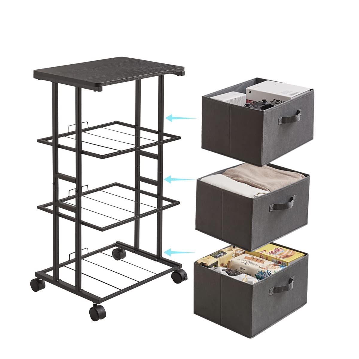 MAX Houser Dresser Tower with 3 Drawers for Bedroom, Fabric Storage Organizer Unit, Chest of Drawers with with WoodTop, Small Vertical Storage for Guest Room, Closet, Entryway(Grey)