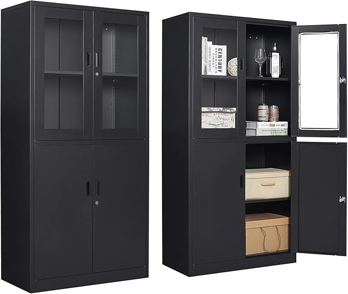 71”H Display Cabinet with Adjustable Shelves, 4 Door Display Cabinets with
