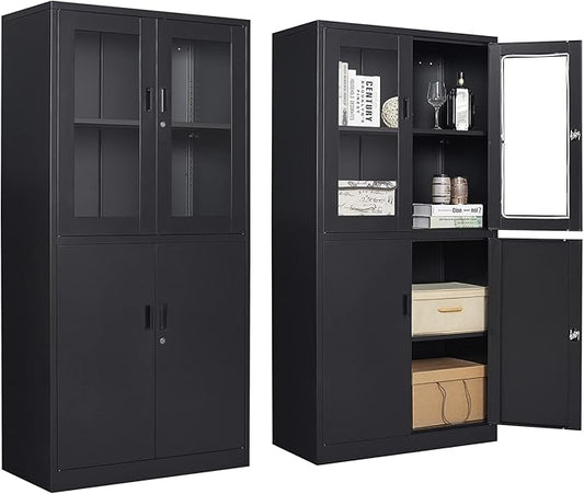 71”H Display Cabinet with Adjustable Shelves, 4 Door Display Cabinets with