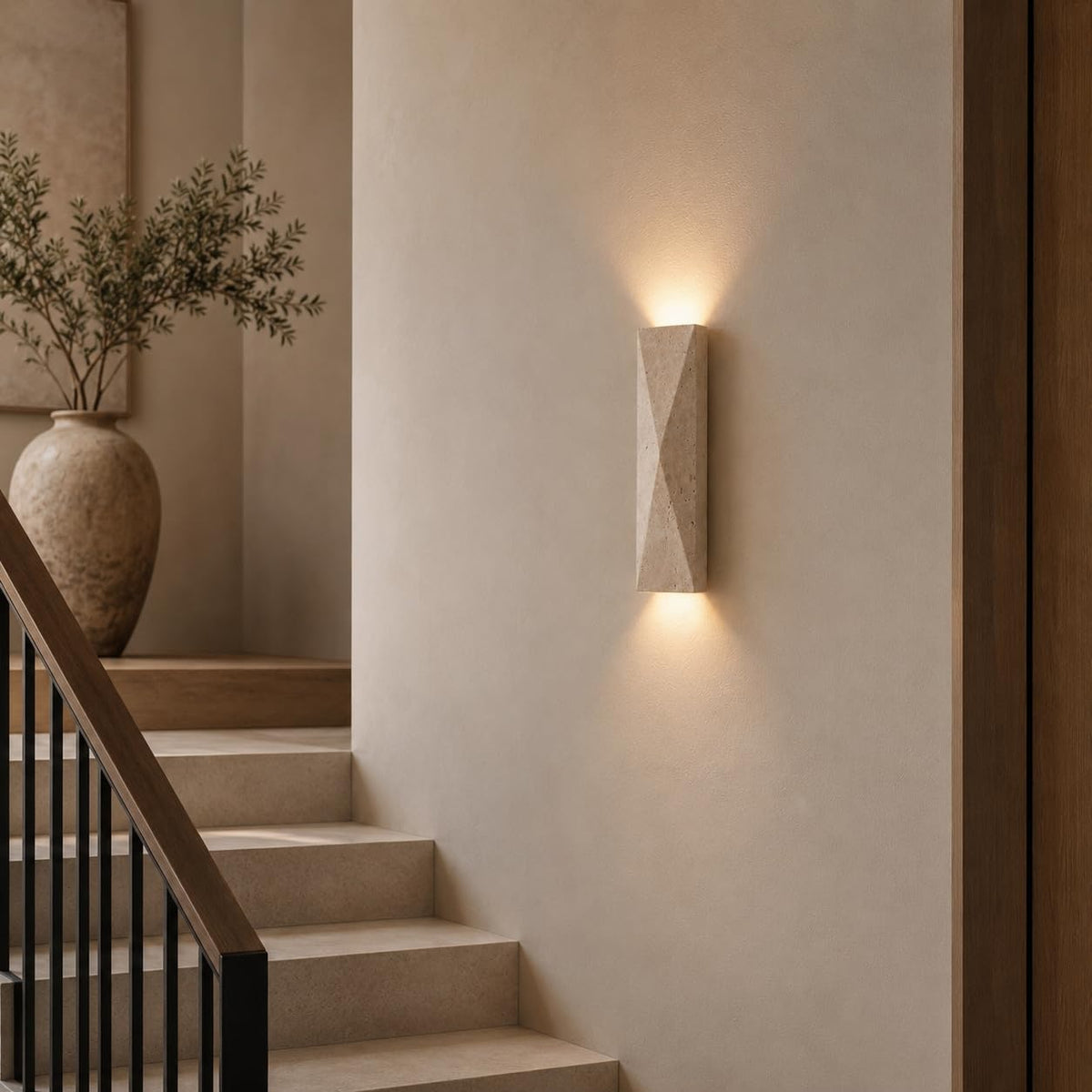 LVLVlech Travertine Wall Sconce, Stone Up Down Light for Hallway Bedroom