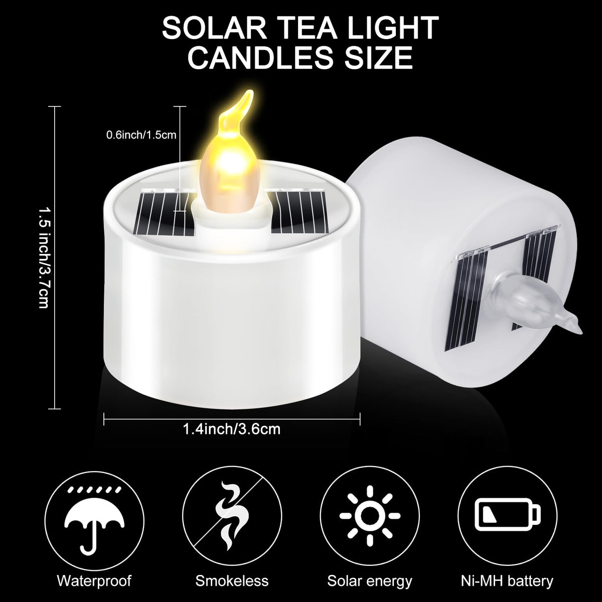 Hortsun 6 Pieces Halloween Solar Tea Light Outdoor Waterproof Candles Flameless Solar Tea Lights Rechargeable Candles with Flickering Light Sensor for Party Garden Home Decor(Stylish)