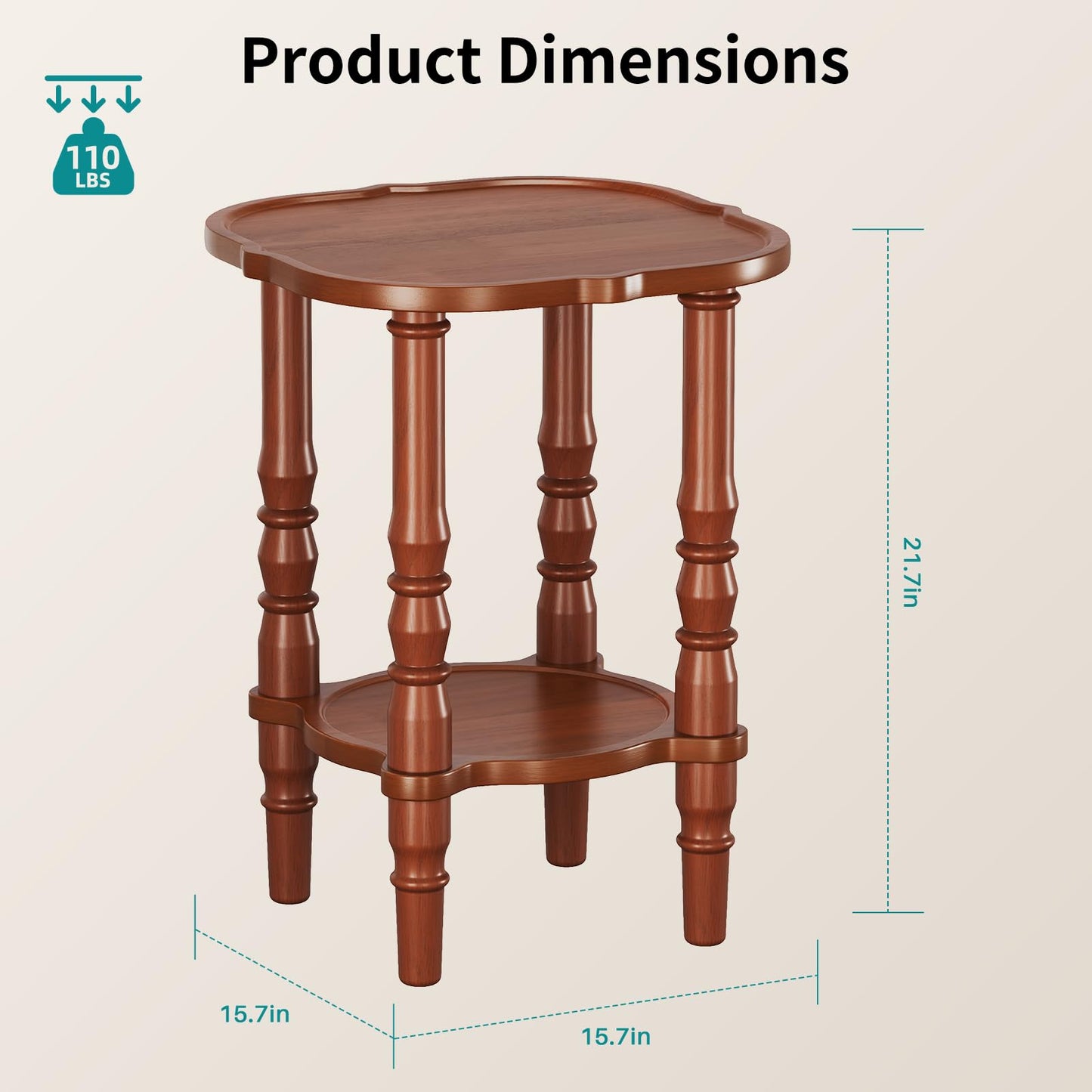 PlushVibes Solid Wood End Table Living Room - 21.7" H Small Narrow Square End Table Wooden, Dark Real Wood Vintage Antique Brown Side Bedside Table Nightstand for Small Spaces with Open Storage Shelf