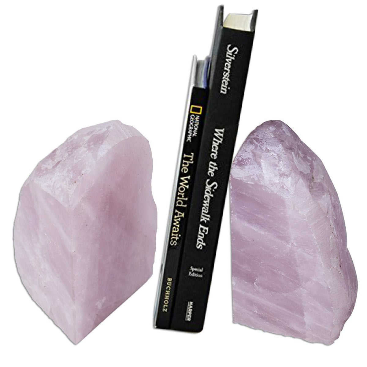 AMOYSTONE Teal Agate Bookends 3-4 lbs & Rose Quartz Bookends 3-4 lbs for Home Decor