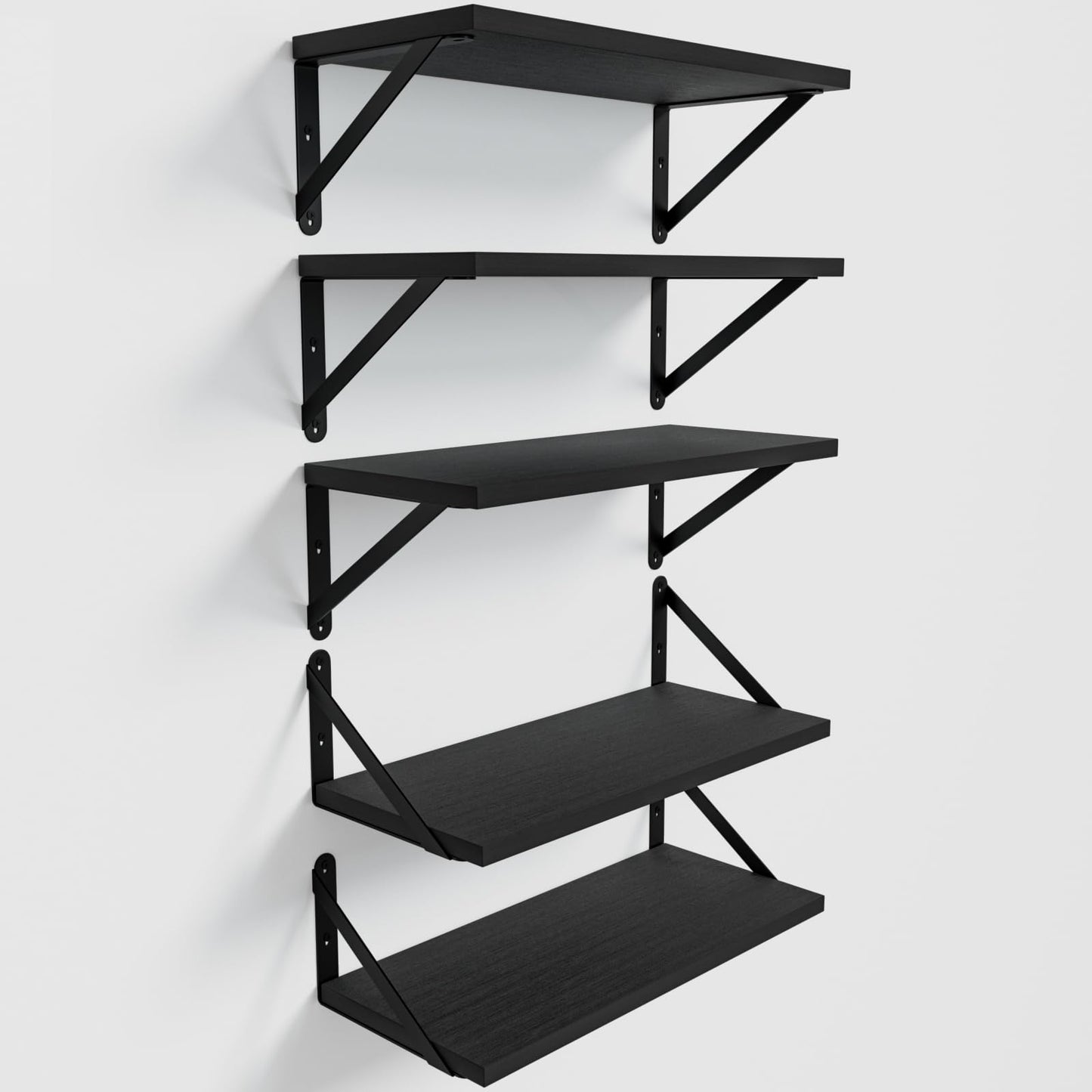 COCOYA Wall Shelves 7.3" Deep Set of 5, Solid Paulownia Wood Wider Longer Sturdy Easy to Install Wall Mounted Bookshelves Storage Shelves Bathroom Home Office Laundry Room Bedroom Organizer Black