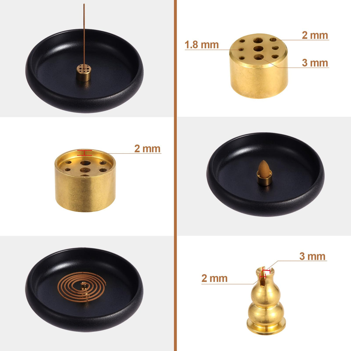 Mofunci Incense Holder for Sticks, Sage, Coil Incense, Incense Stick Holder 5.71" for Yoga Meditation Energy Cleansing, Ceramic Incense Burner Holder with 9 Holes, Ash Catcher, Smudge Bowl (Black)