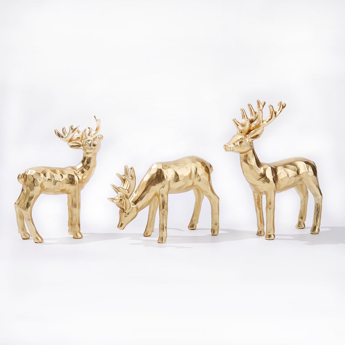 yumhum 3pcs Resin Reindeer Figurines for Christmas Decor Gold Tabletop Reindeer Statues Small Decorative Deer Figurines for Indoor Christmas Tabletop Mantle Decorations