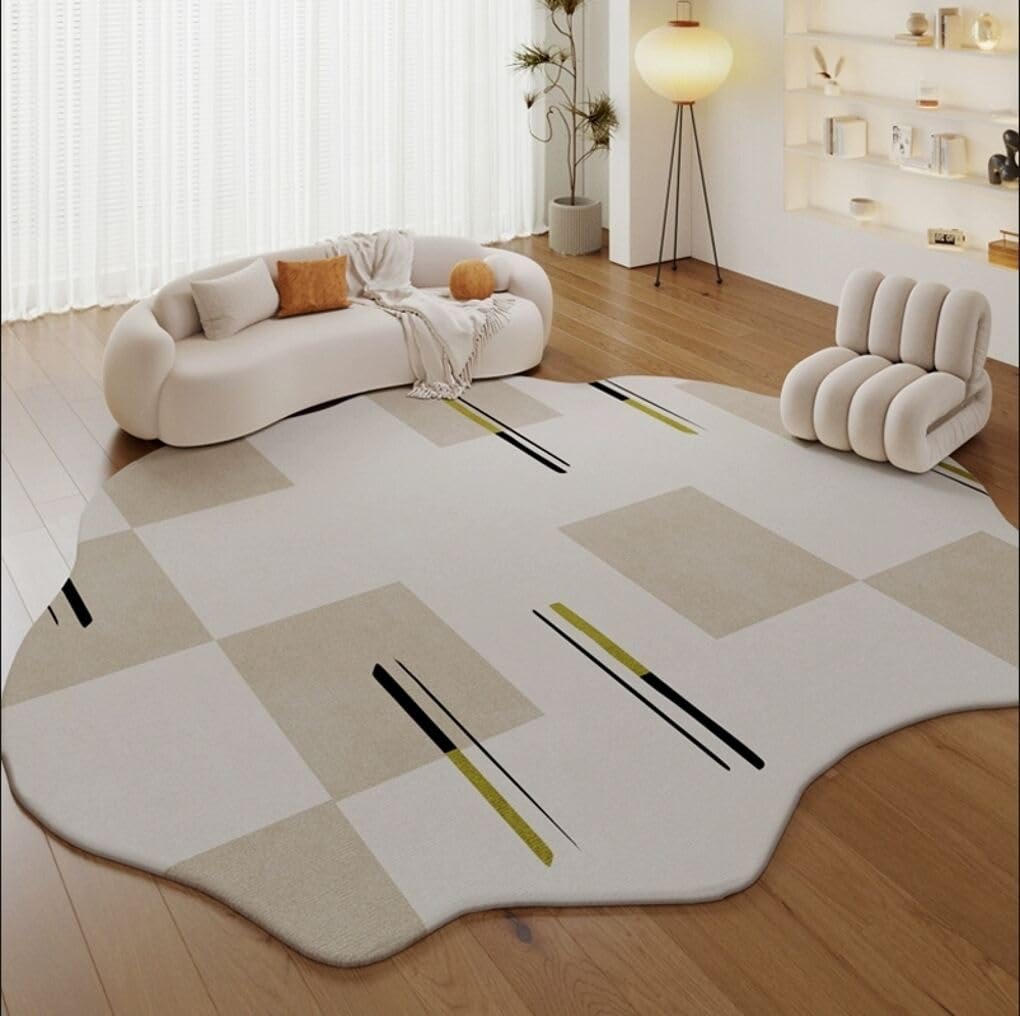 Modern Irregular Shaped Area Rug Cream Beige Abstract Shaped Rug for Living Room Bedroom Diningroom Non Slip Washable Unique Designer Rug Minimalist Boho Meetingroom Home Office Foldable Carpet 5x8