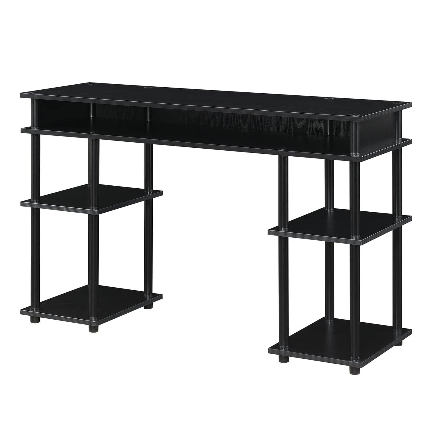 Convenience Concepts Designs2Go No Tools Desk Home Office Desk with Shelves, Corner Shelf Vanity Desk Computer Desk Nail Table for Nail Tech - 47.25" L x 15.75" W x 30" H, Black/Black