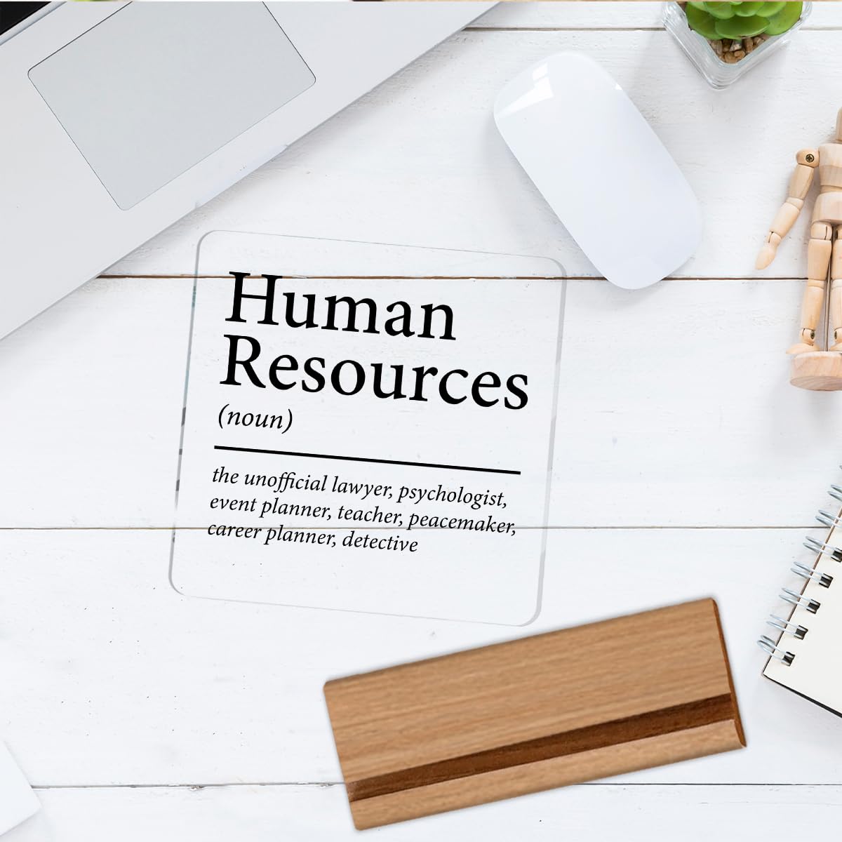 HR Gifts for Men Women HR Appreciation Gifts for Manager Director Human Resources Clear Desk Decorative Sign Acrylic Sign With Wooden Stand for Desk Table Shelf