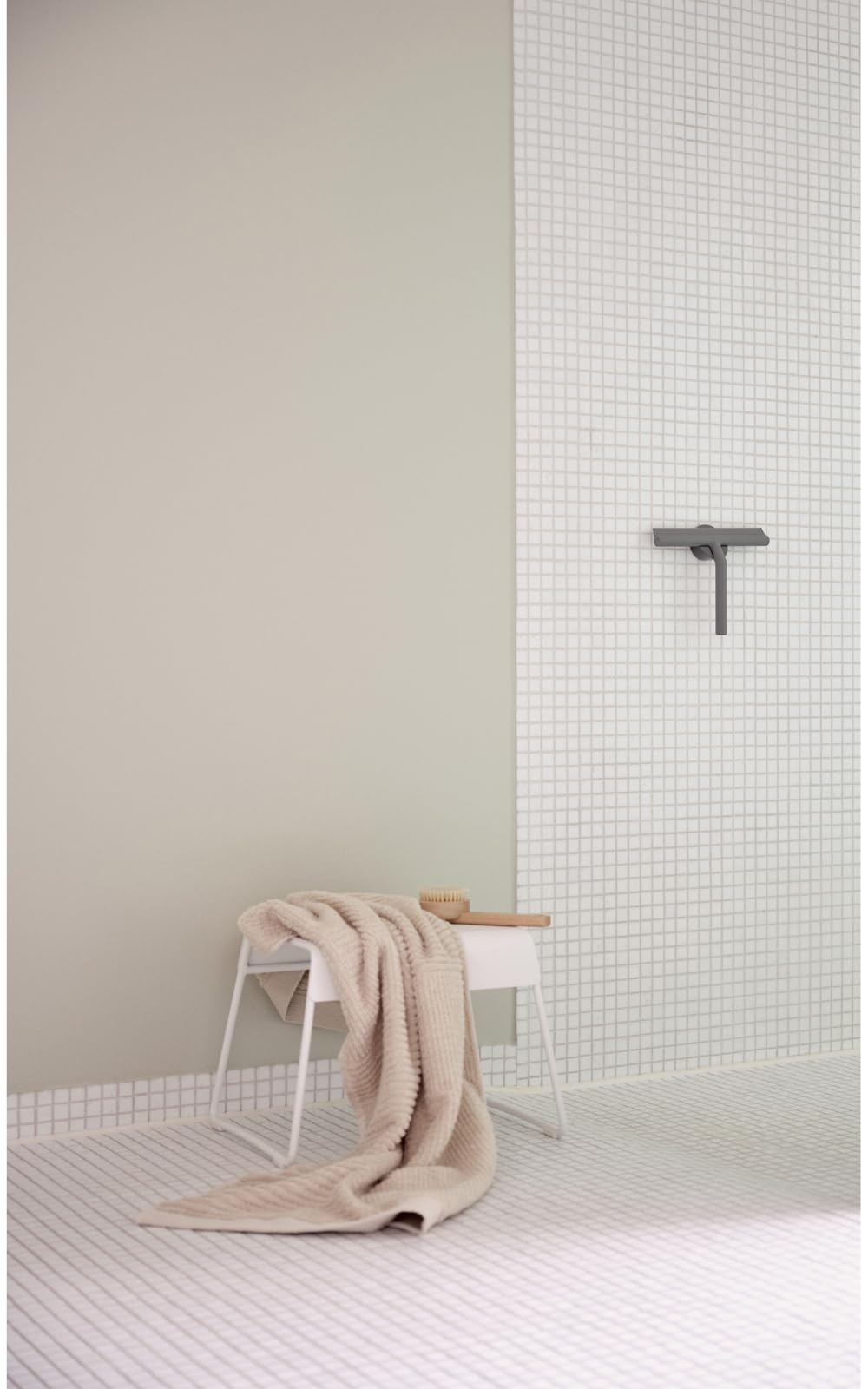 Zone Denmark Stackable Steel Stool-Non-Slip Foot Pads| Space-Saving | Perfect for Bathroom, Kitchen, and Bedroom Organization, Enhance Your Home décor and functionality-(15.4"x11.8"x10.8") Soft Grey