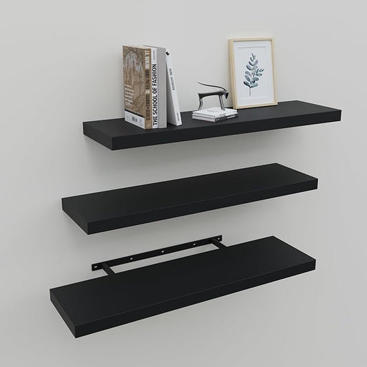 Upassion Floating Shelves for Wall Set of 3, Frame Display Black Floating Shelf