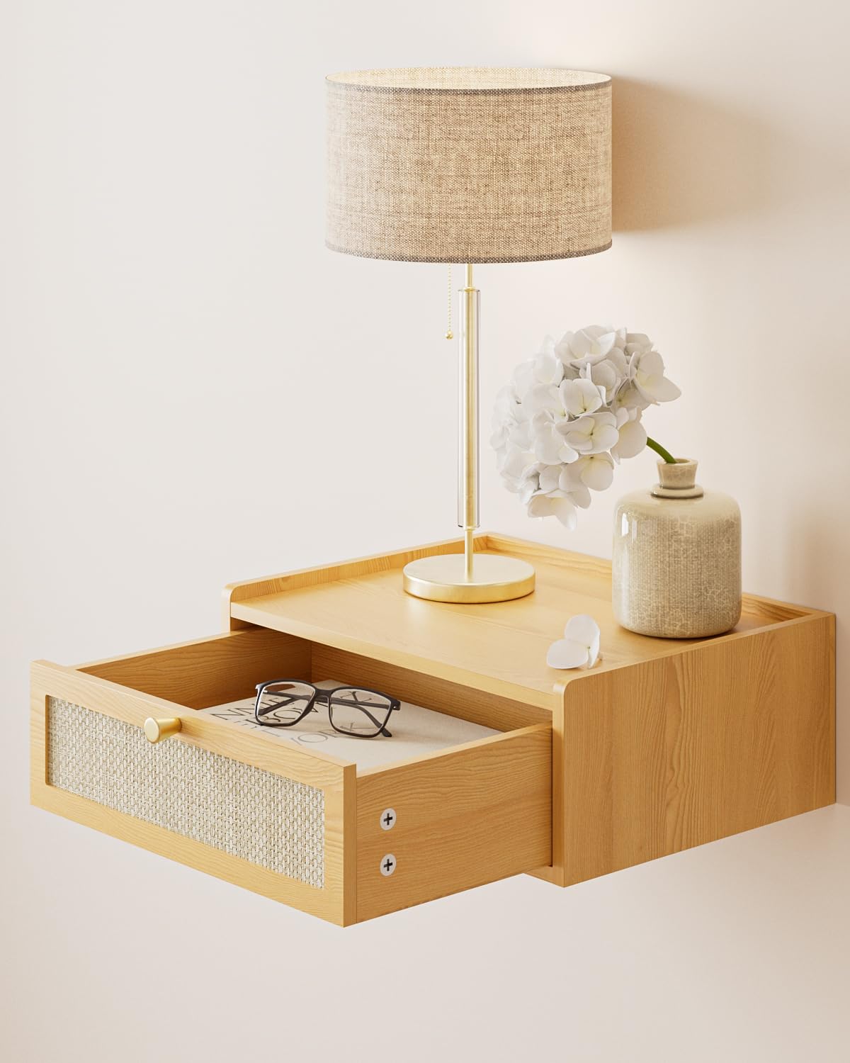AEPOALUA Floating Nightstand,Wall Mounted Night Stand with Drawer,Small Floating Shelves,Floating Wood Bedside Table for Bedroom、Living Room、Bathroom