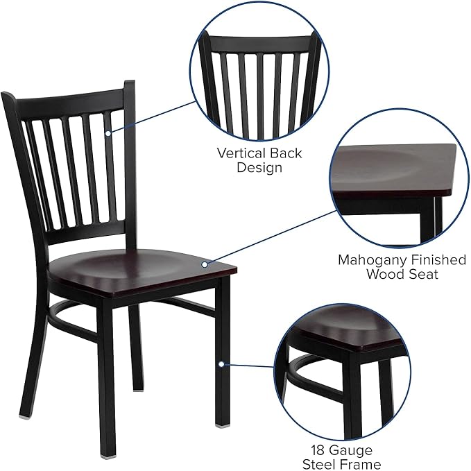 Flash Furniture 2 Pk. HERCULES Series Black Vertical Back Metal Restaurant Chair