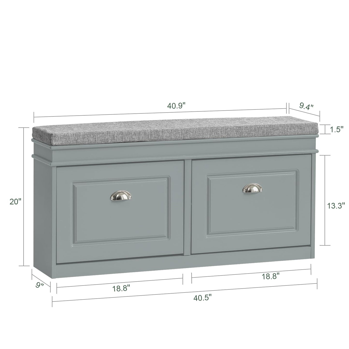 Haotian Grey Storage Shoe Bench with 2 Flip Drawers & Padded Seat Cushion, Enterway Bench Shoe Cabinet Shoe Organizer, Hidden Shoe Rack for Hallway, Bedroom FSR64-HG