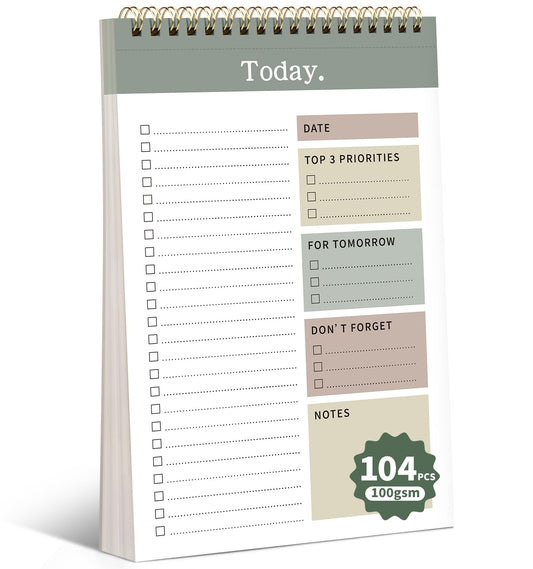104 Pgs To Do List Notepad, 52 Undated Sheets Duplex-printed Daily Planner For Work Home School Office Desk Accessories Supplies & Goal Setting Tasks -Green