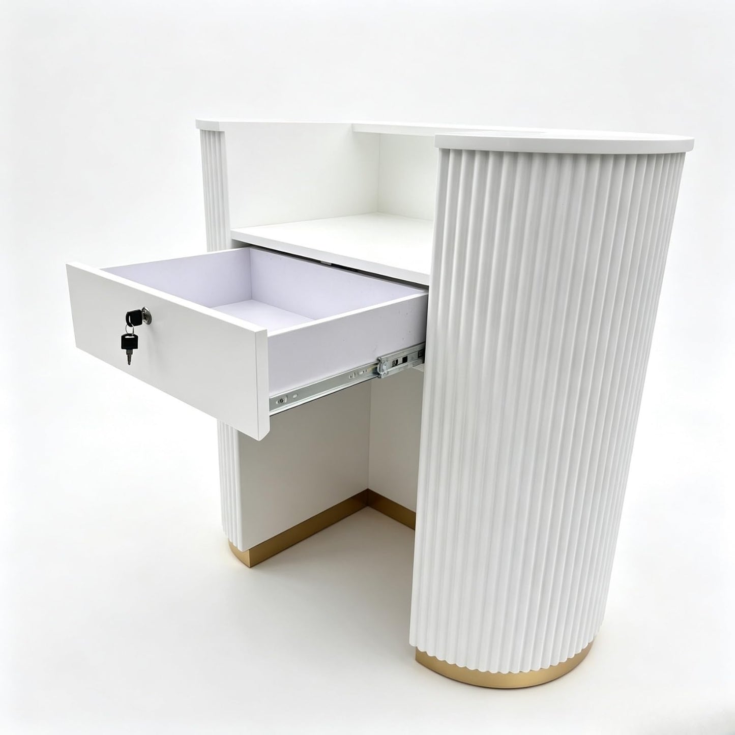M2 Retail Reed Reception Desk for Beauty Salons, Spas, Skincare Shops, Clinics, Reception Desks, White Painting (White，1000 * 500 * 1000 mm/39 * 20 * 39'')