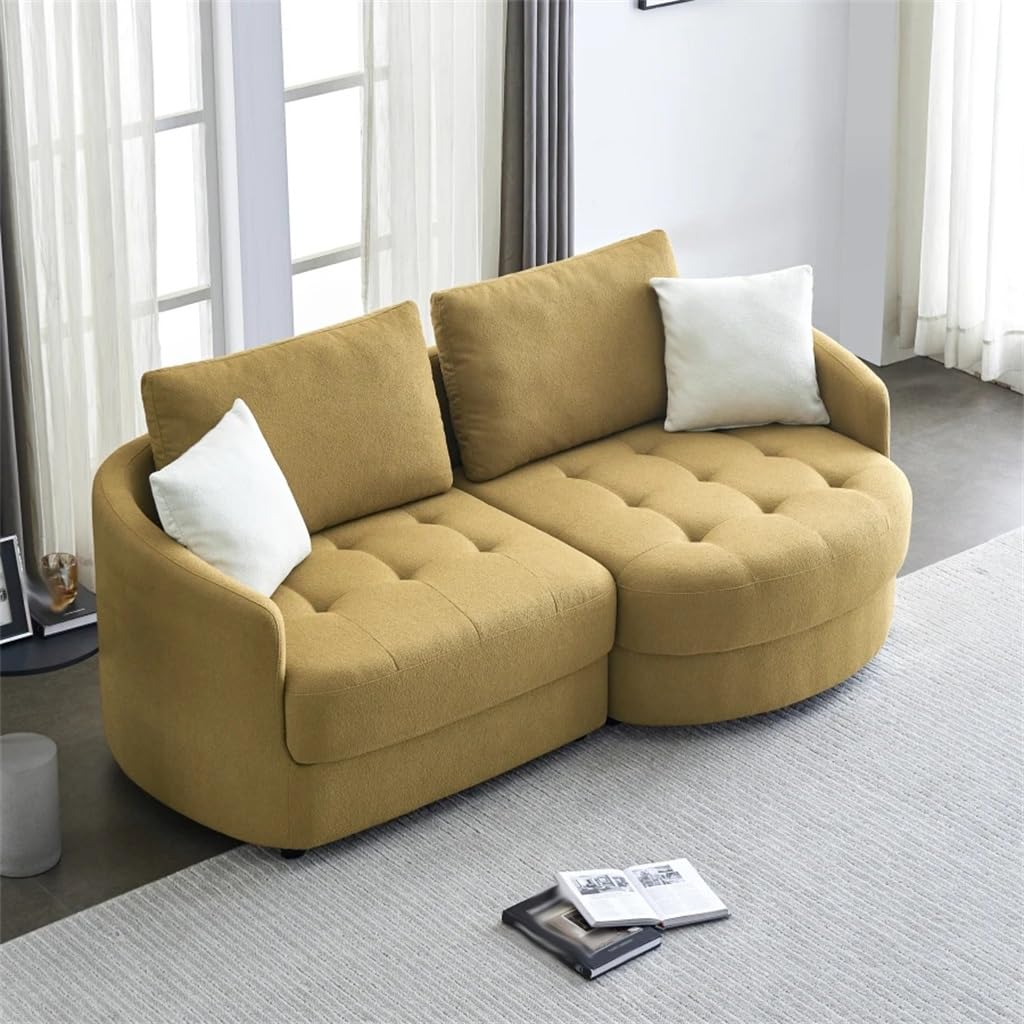 DUYHBAWRS 113" Fabric Sofa,Mid Century L-Shape Couch with Support Pillow for Living Room,Apartment & Office,Dark Yellow(Right)