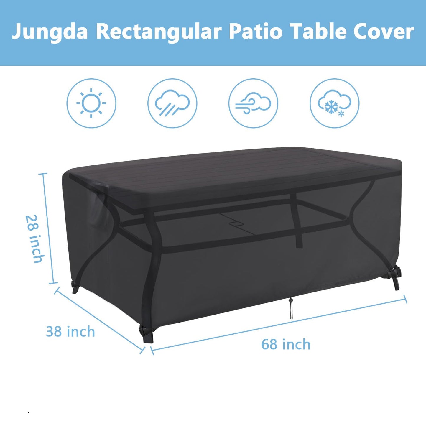 Jungda Patio Furniture Set Covers, 68 Inch Rectangle Outdoor Dining Table Cover, Waterproof Outside Table Cover Furniture Covers - 68 X 38 X 28 Inch