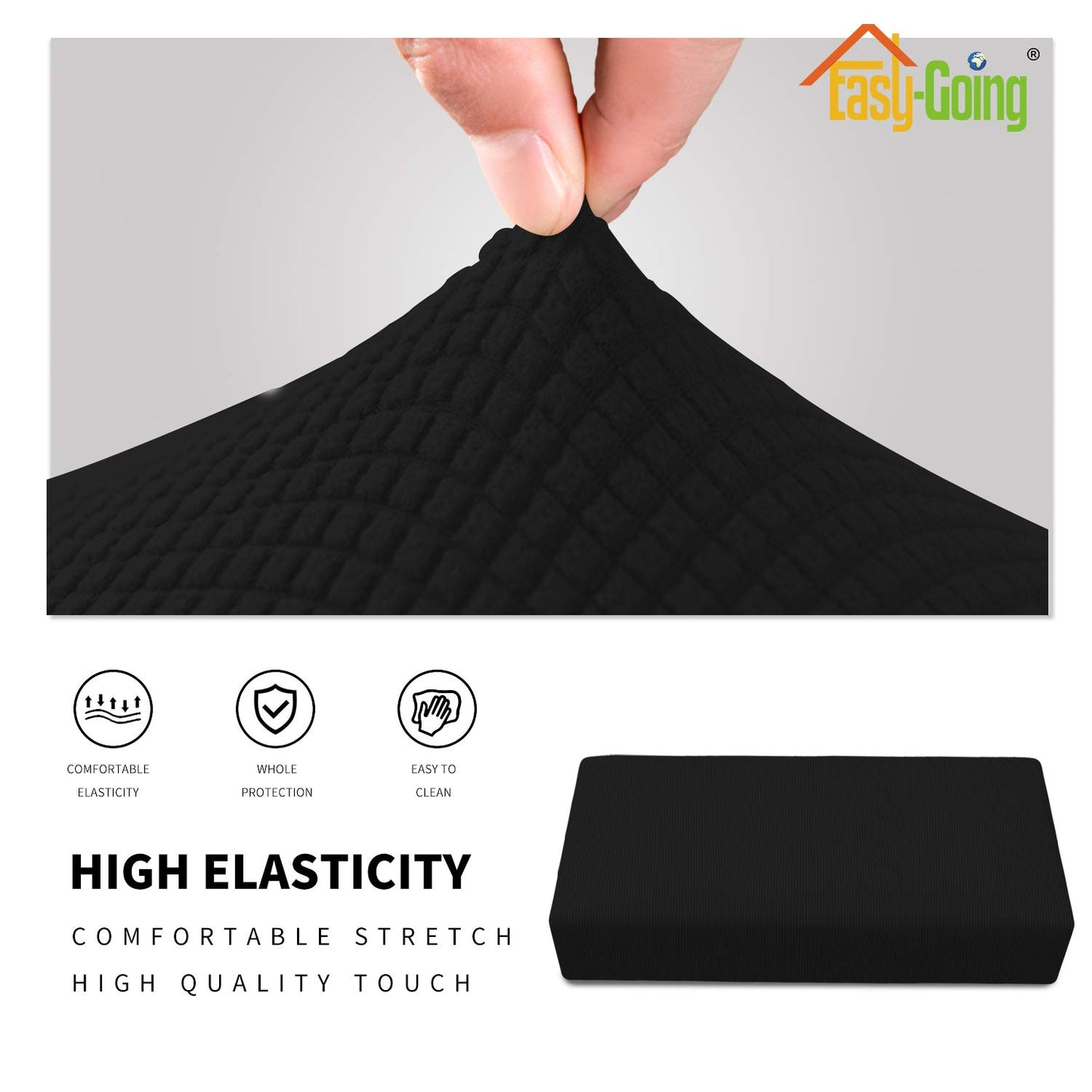Easy-Going Stretch Ottoman Cover Folding Storage Stool Furniture Protector Soft Rectangle slipcover with Elastic Bottom (XX-Large, Black)