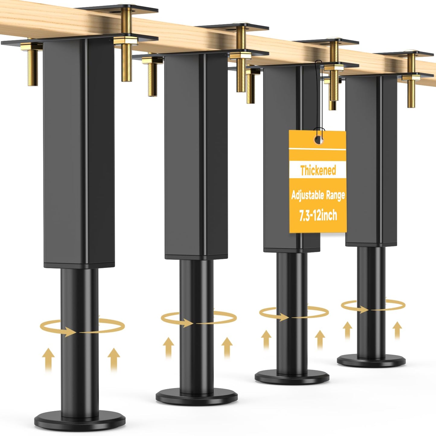 4PCS Adjustable Height Bed Support Legs, 7.3-12 In, Metal Heavy Bed Risers with Non-Slip Rubber Base, Replacement Furniture Feet for King Queen Frame Slats, Sofa, Couch, Cabinet, Dresser, Table