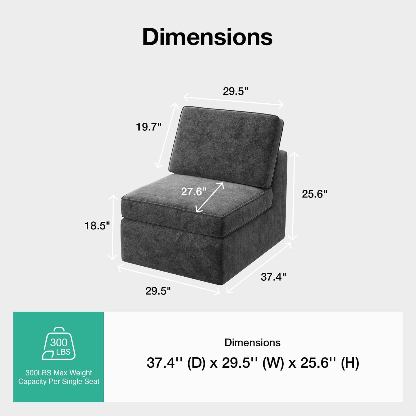 Novilla 108" Modular Sectional Sofa, Modular Sectional Couches for Living Room Bedroom, Chenille Removable Cover Cloud Couch Sectional with Smarts Coil® Support L-Shaped Couch(Dark Grey, Armless Seat)