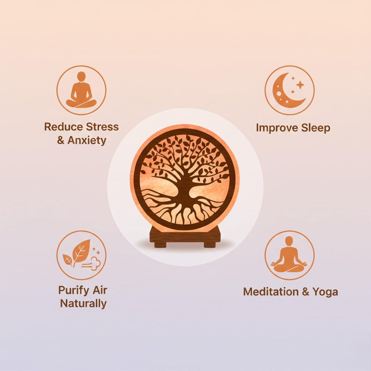 SAF Naturals Himalayan Pink Salt Lamp with Tree of Life Design 6 Inch Hand-Carved, Wooden Base, for Home Decor, Meditation & Gifts
