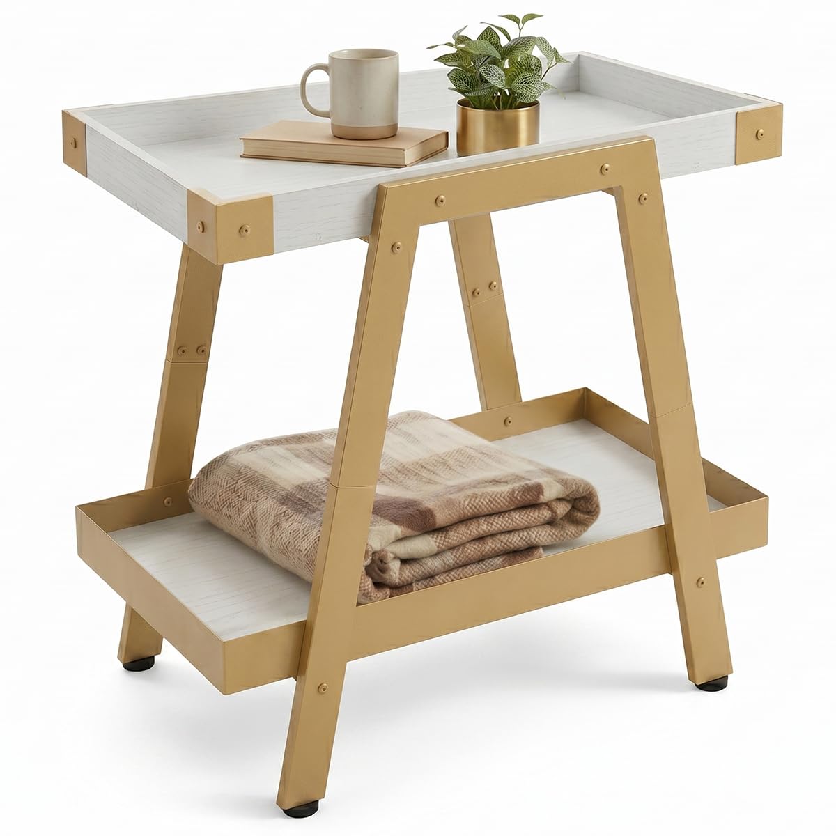 IPARTS EXPERT Farmhouse Side Table | 2-Tier Industrial A-Frame Bedroom Nightstand, Heavy Duty Load to 150 LBS Idea for Living Room, Bedroom, Entryways, Home Offices - Easy Assembly