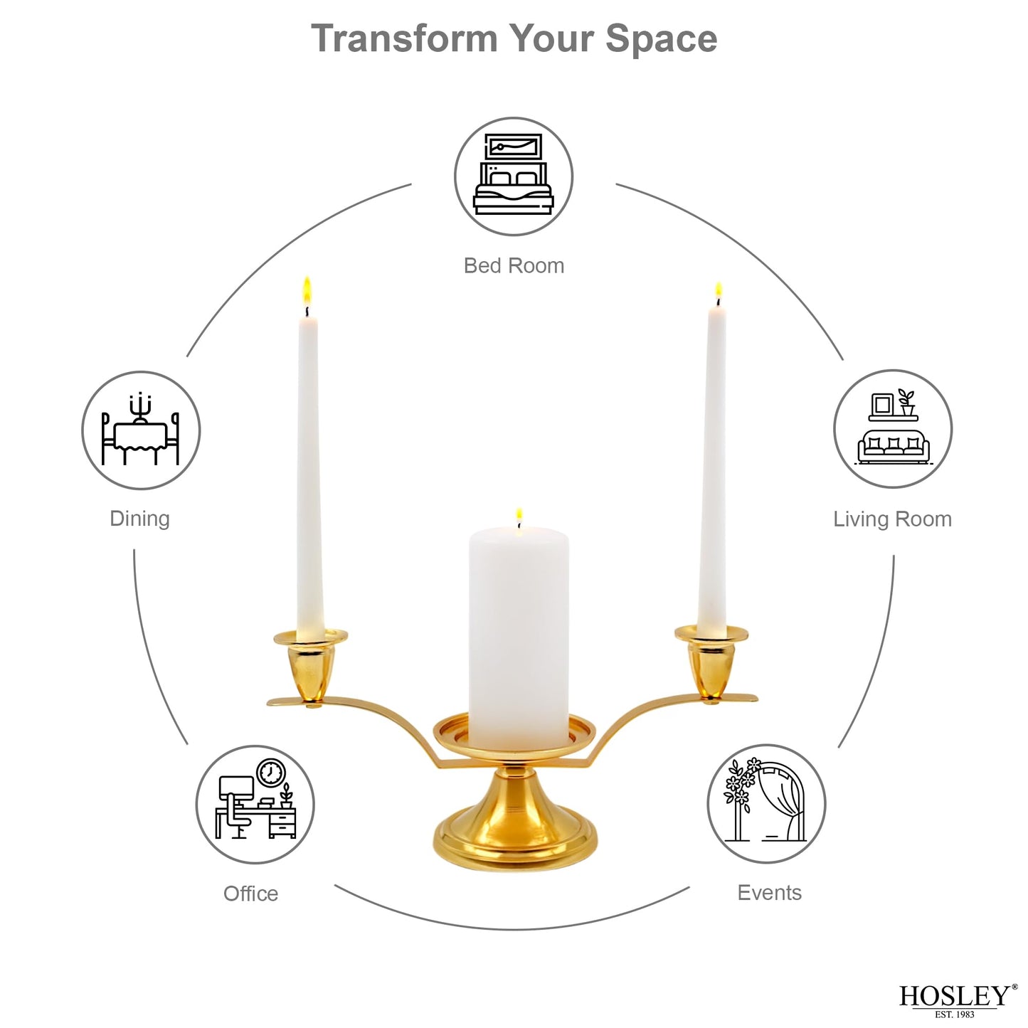 Hosley Gold Metal Unity Candle Holder Bundle with 11.5" High White Wedding Unity Candle Set, Great for Weddings Party Special Events and Emergency Lighting