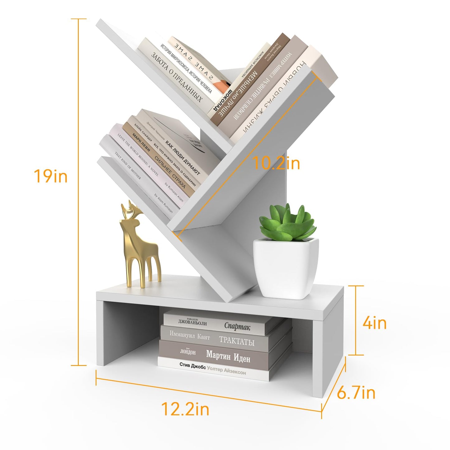 Godferyxin Small Bookshelf with Drawer – Compact Book Holder for Small Spaces, White Small Bookcase for Office, CDs, and Decorative Items, Fits Bedroom Desk Bookshelf Tree