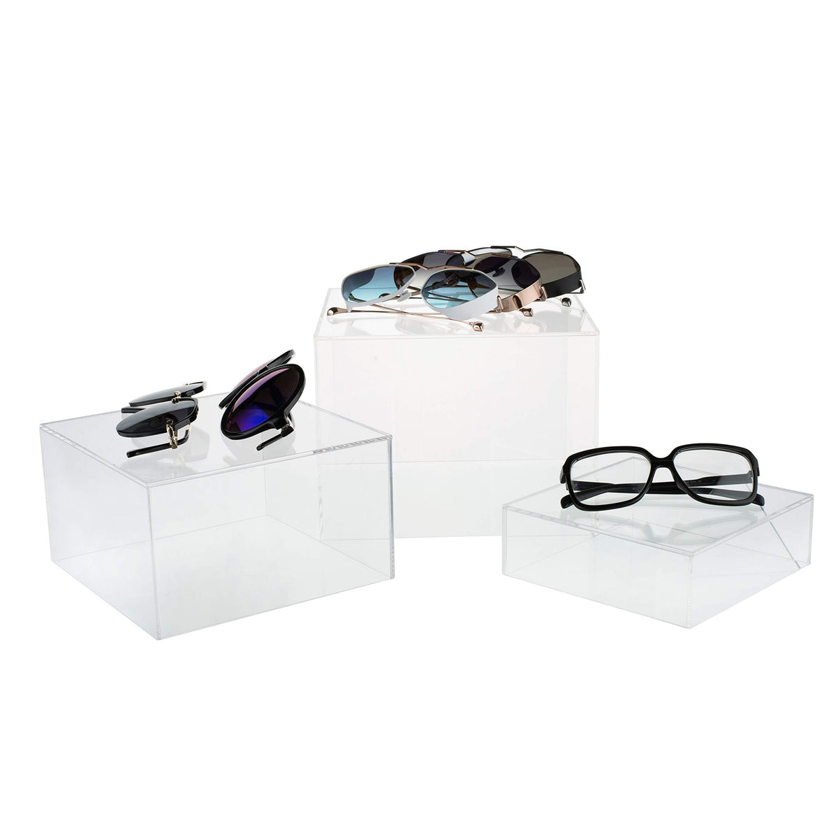 Red Co. Set of 3 Crystal Clear Acrylic Cube Display Nesting Risers with Hollow Bottoms, Transparent