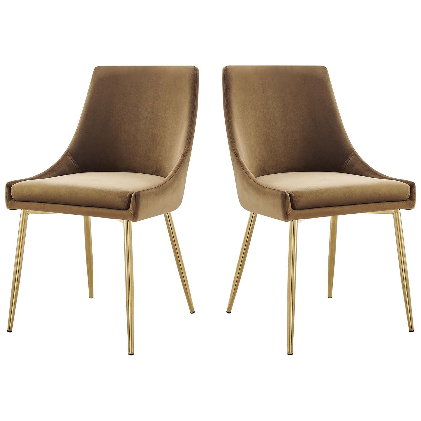 Modway Viscount Performance Velvet Upholstered Side Dining Chairs in Gold Cognac - Set of 2