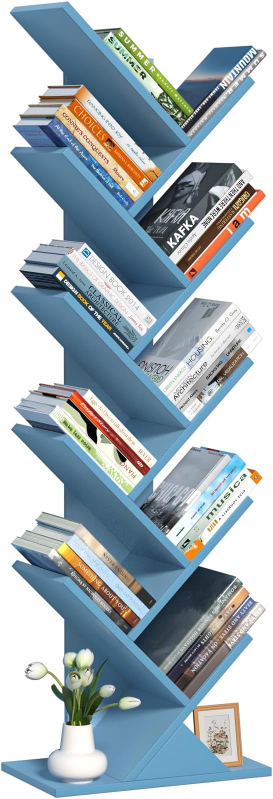 SHEEPAM 10 Tier Tree Book Shelf, Floor Standing Wood Bookshelf